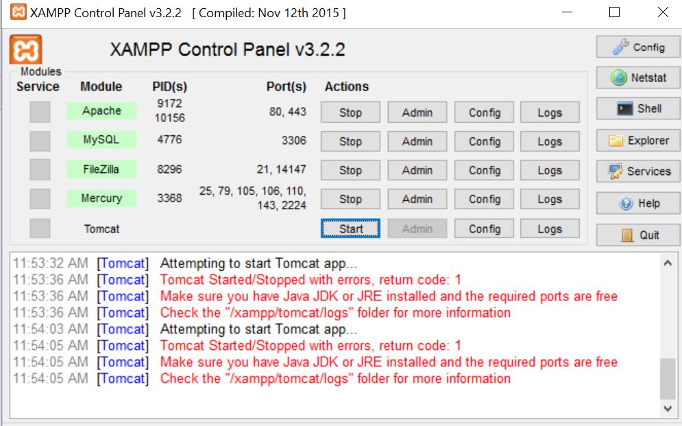 XAMPP Control Panel Tomcat Issue.JPG