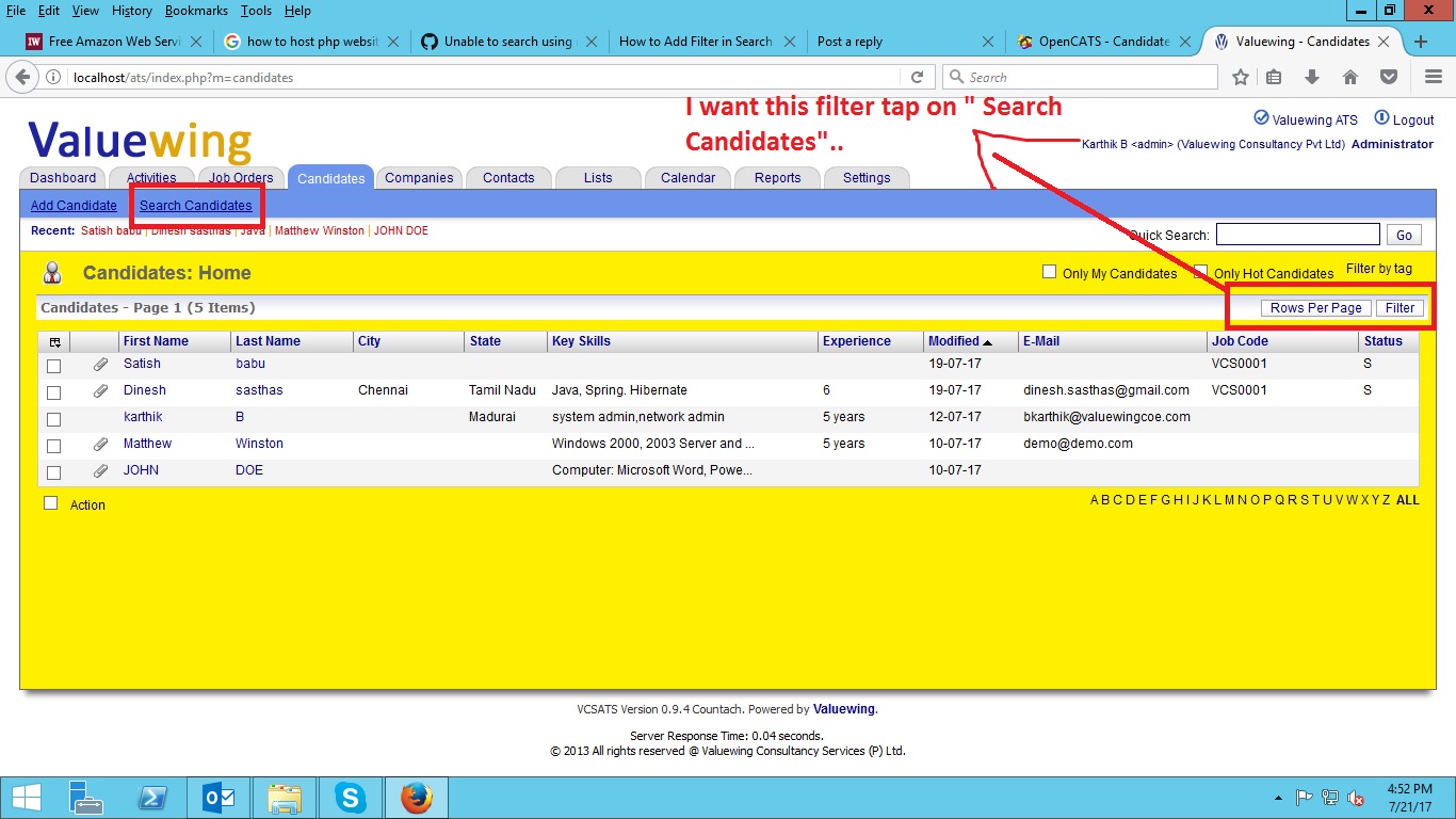 In candidates page--&gt;Search Candidates--&gt;