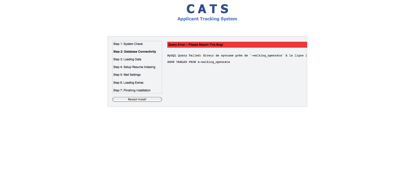 MySQL bug opencats